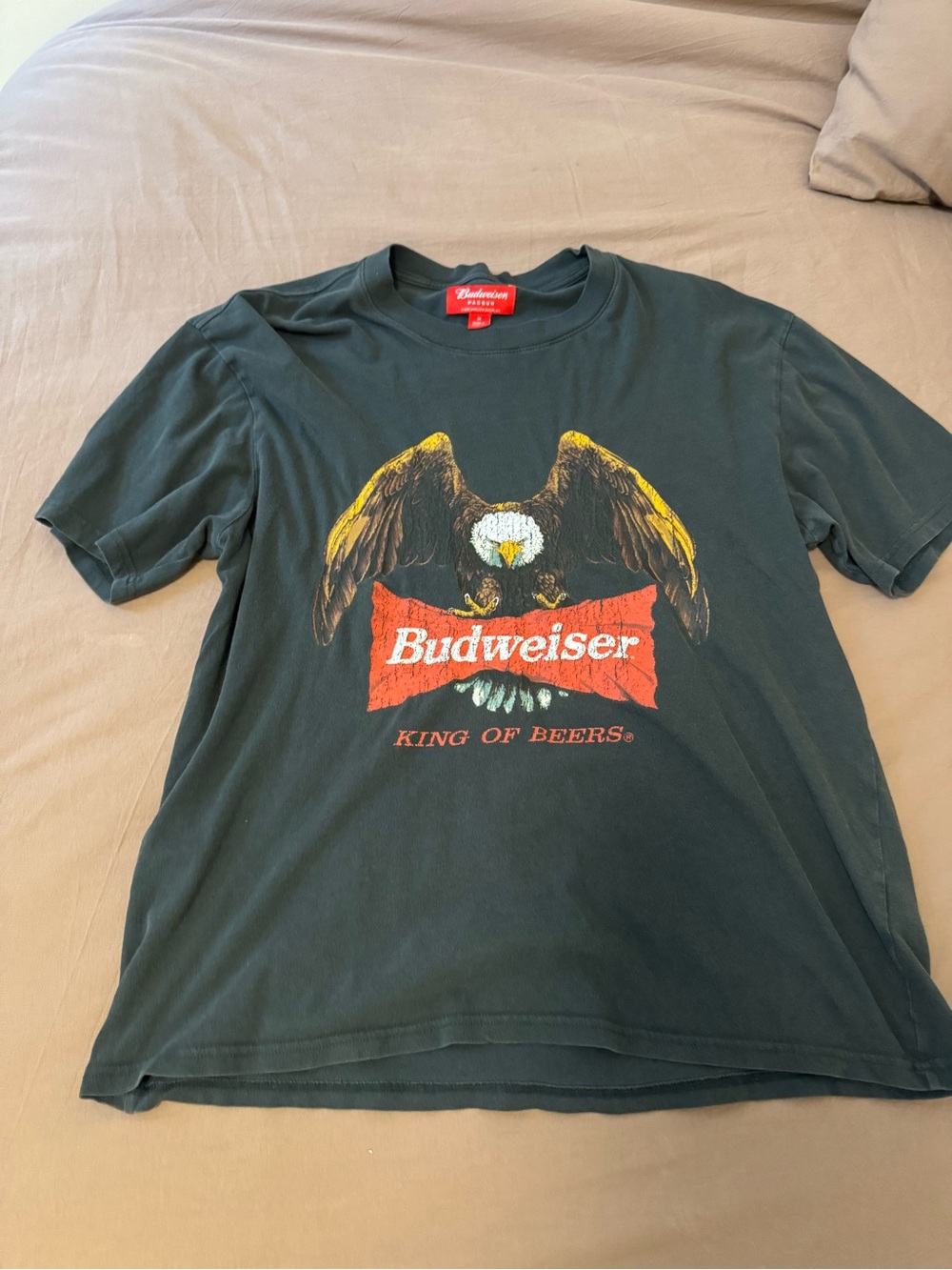 PacSun Black Tee with Eagle and Red Budweiser Banner